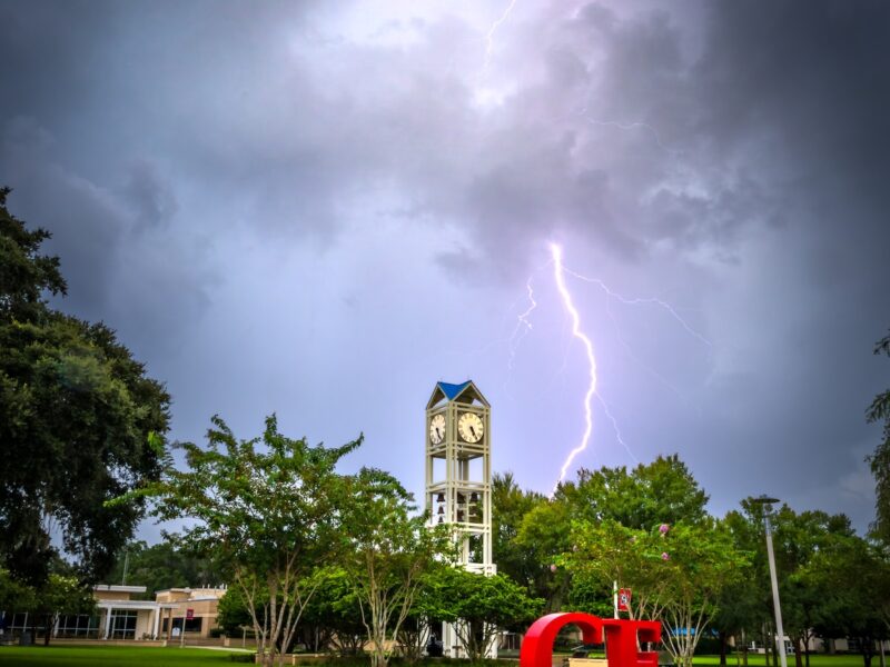 Lightning strikes over the College of Central Florida