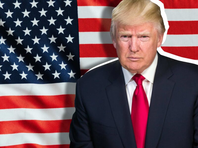 President Donald J. Trump in front of United States of America flag