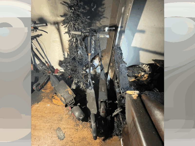 A lithium-ion battery in a scooter caught fire, setting nearby items, other scooters, and an apartment on fire.