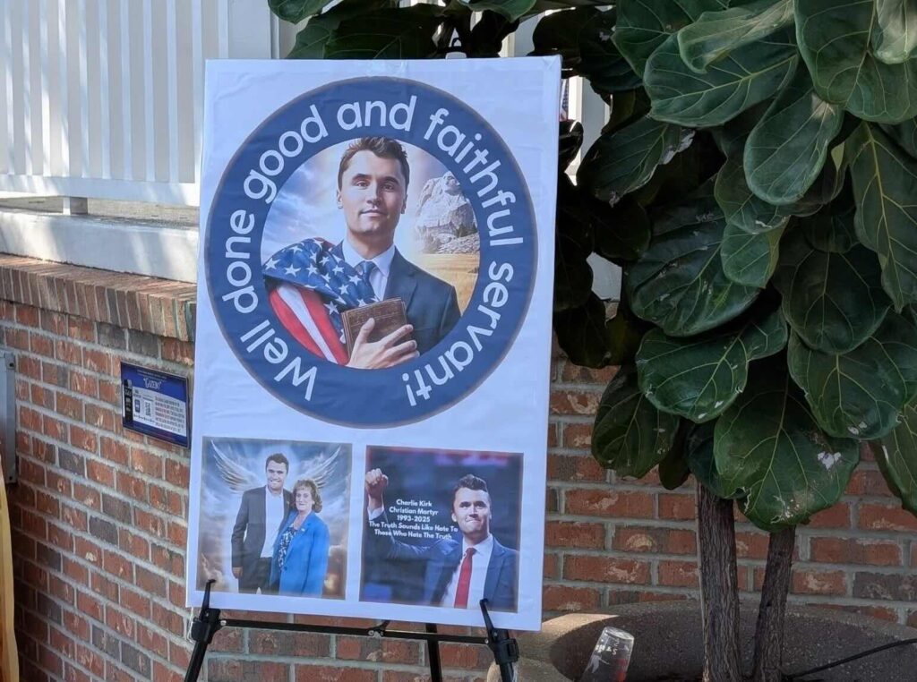 A sign honoring Charlie Kirk in downtown Ocala