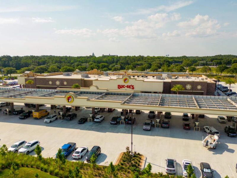 An aerial photo of the Buc-ee's in Saint Augustine, Florida.