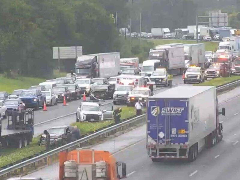 Cars are stopped along Interstate 75 in Ocala as of 3:30 p.m. on Friday, September 26.