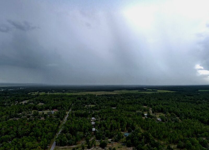Drone shot of rainstorm headed towards Dunnellon