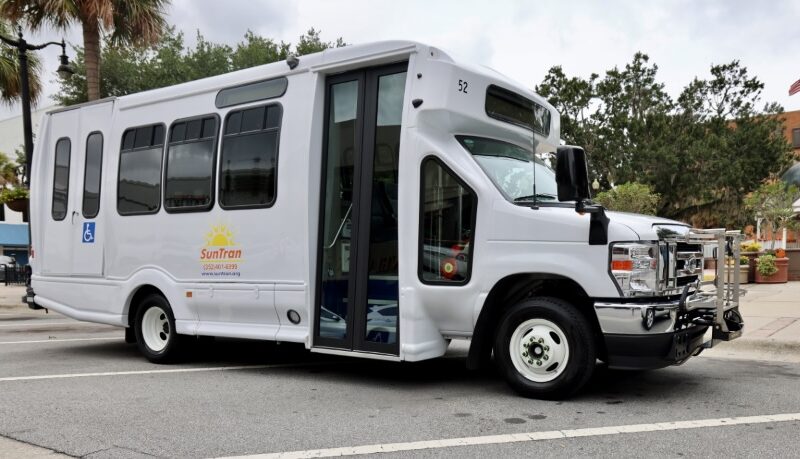 Temporary trolley being used by SunTran in downtown Ocala