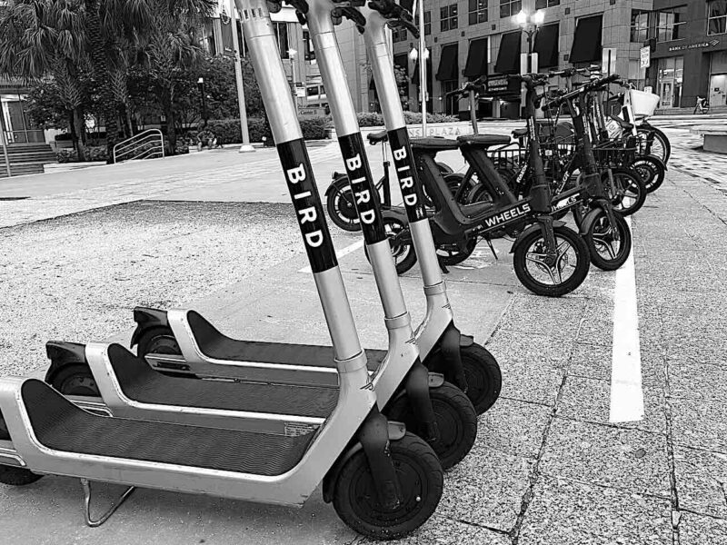 Bird scooters and Wheel electronic bikes