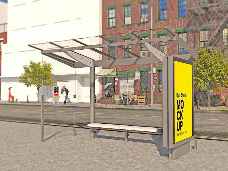 Bus Stop Billboard Bus Shelter Sinage Mockup 3d rendering