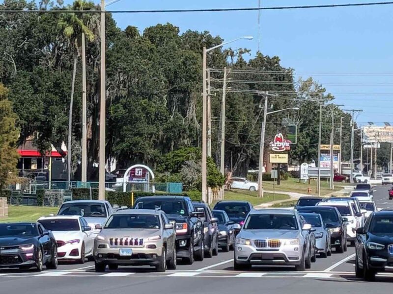 Cars along SW College Road near College of Central Florida
