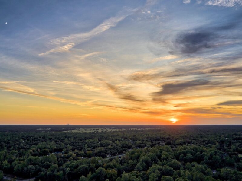 Drone shot of a serene Dunnellon sunset