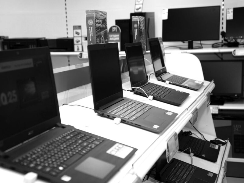 Chelyabinsk region, Russia February 2019. Household electrical appliances store CENTER . Shelving with goods.