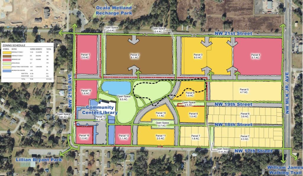 The layout of several properties in west Ocala that comprise Reed Place