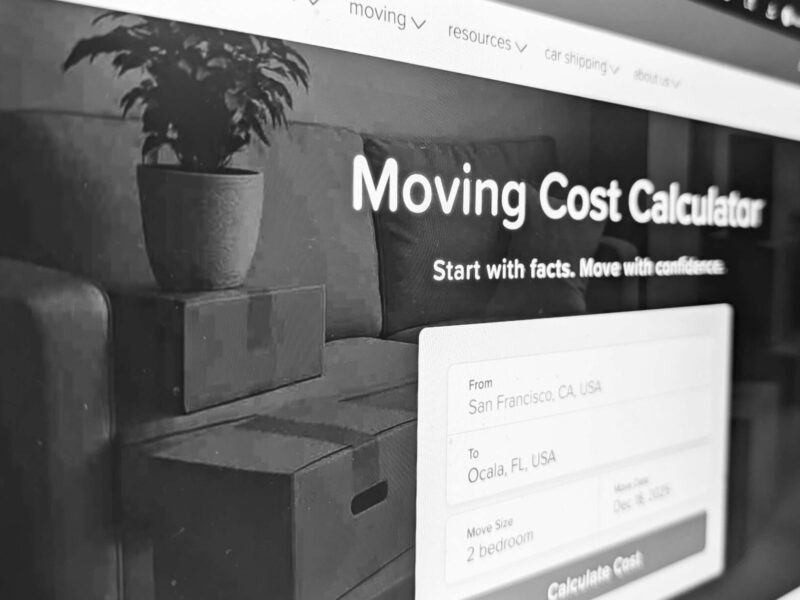Moving Cost Calculator on MoveBuddha displayed on a desktop computer screen