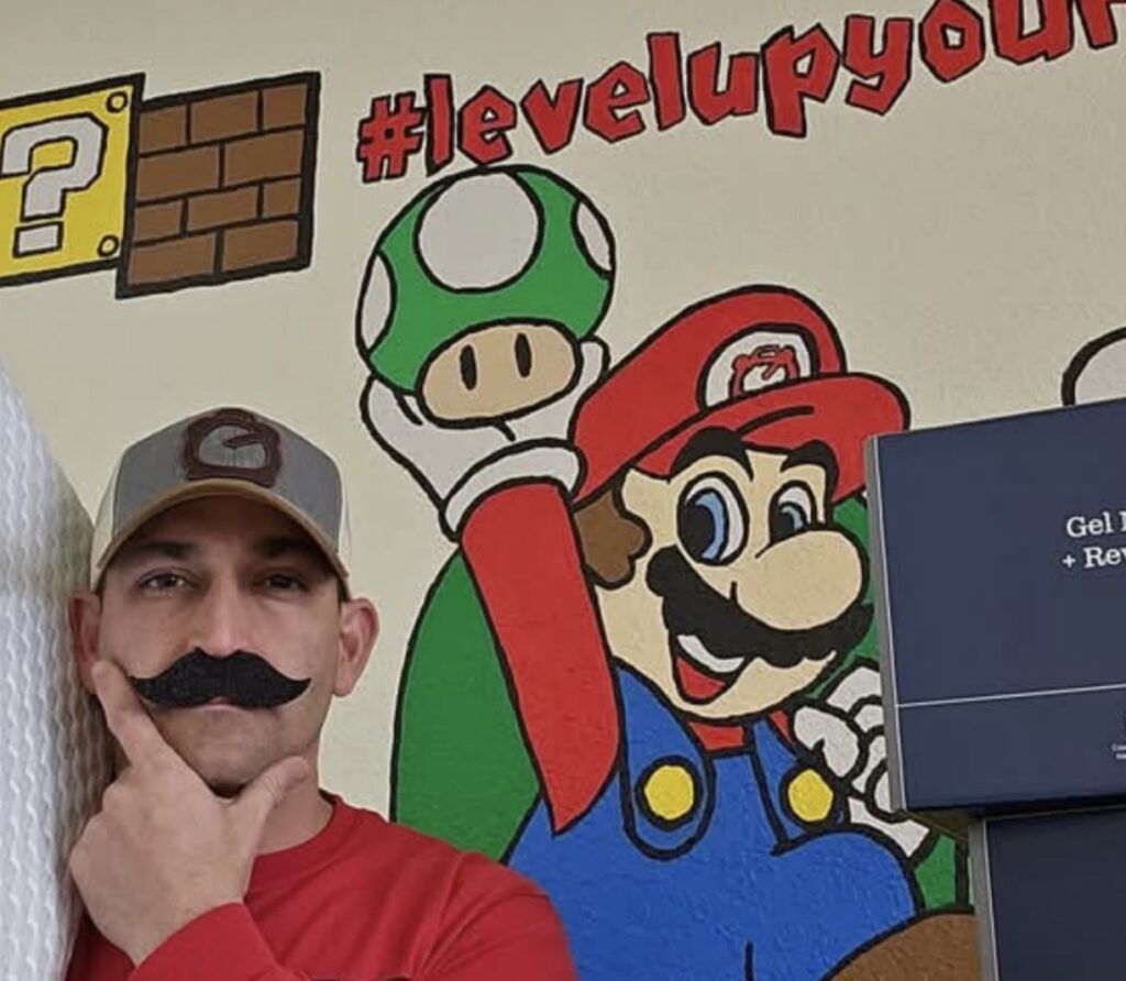 Ramasco regularly pokes fun at his resemblance to Super Mario