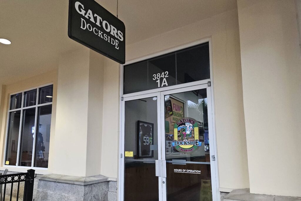 The entrance to Gator s Dockside in Gainesville
