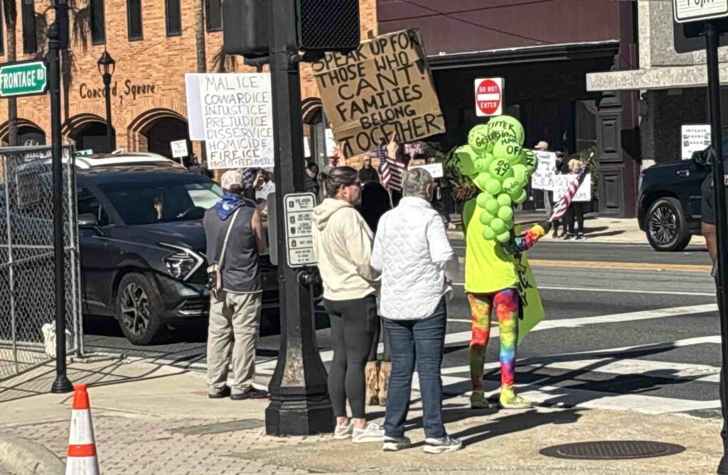 Anti Trump protestors in downtown Ocala on January 17 2