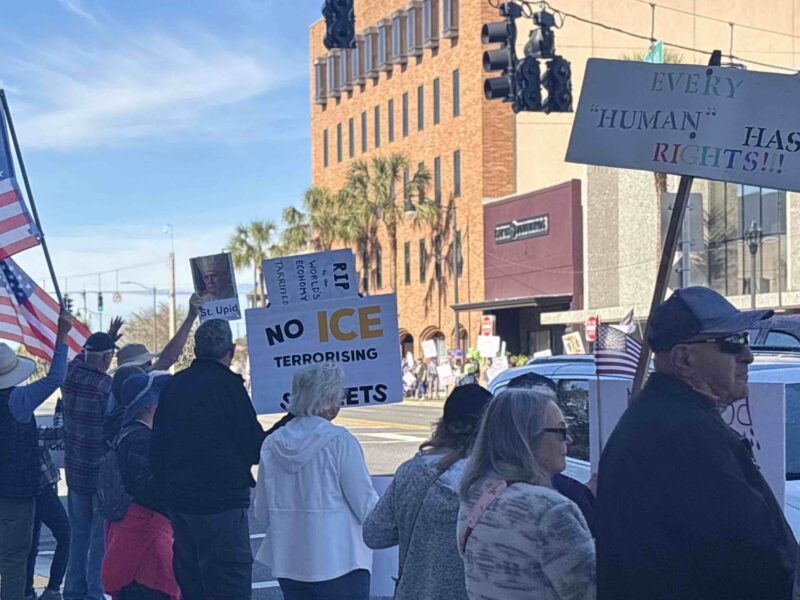 No ICE Trespassing sign at a recent protest in Ocala