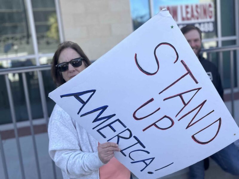 A protestor during a demonstration in downtown Ocala on January 17, 2026.