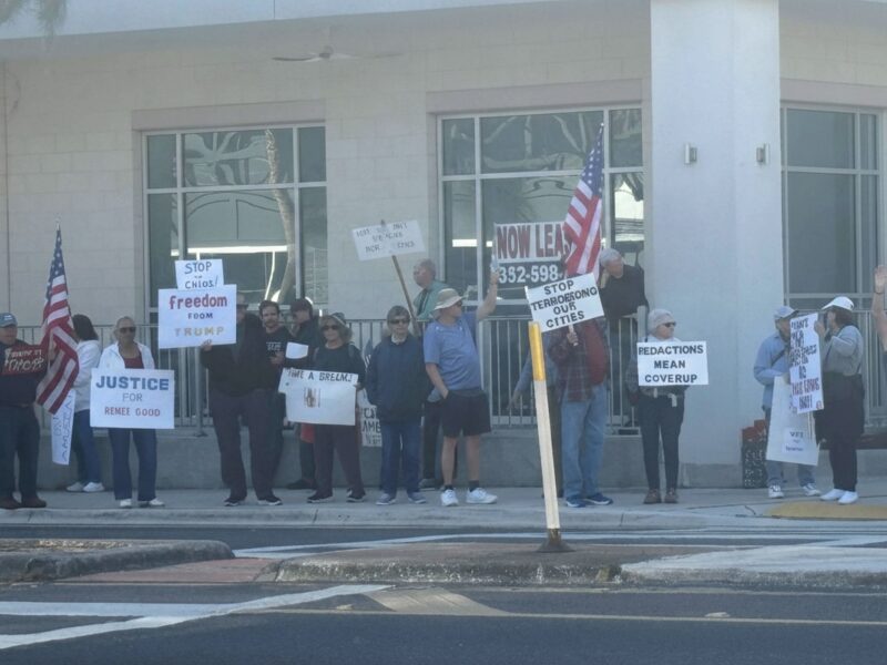 Protestors on E Silver Springs Boulevard in downtown Ocala