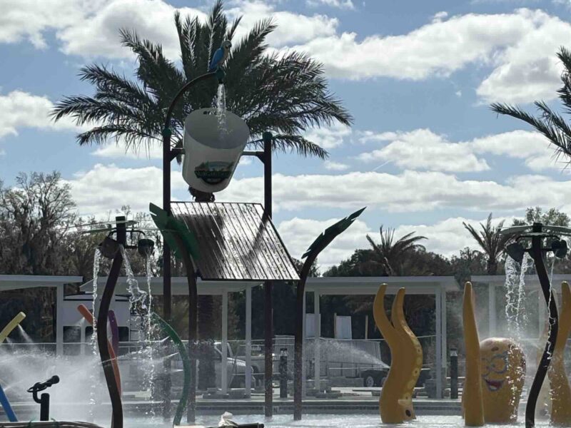 Bucket tipping over with water at Camp Margaritaville Resort Orange Lake