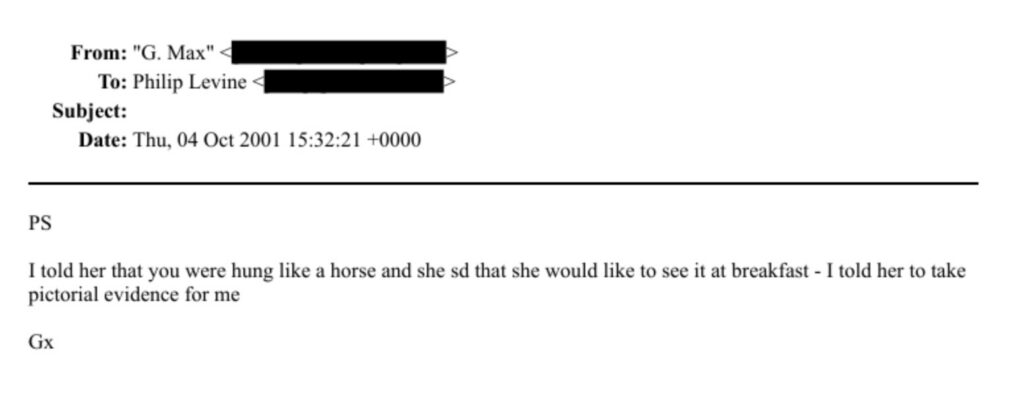 Email from Ghislaine Maxwell to Philip Levine about him being hung like a horse