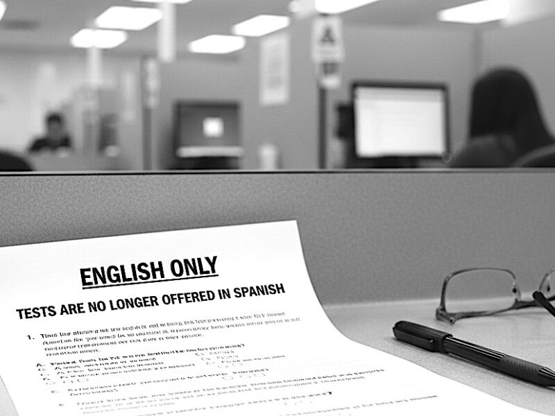 English Only at the top of a test that says Spanish no longer offered
