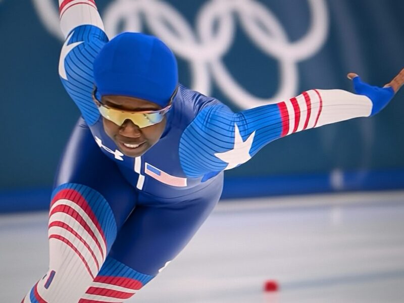 Erin Jackson during the Women s 1000m Speed Skating race at the 2026 Milano Cortina Winter Olympics NBC Universal