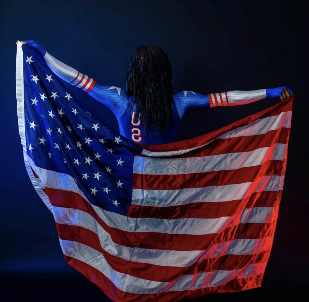 Erin Jackson posted this photo on her Instagram celebrating her seelction as a flag bearer for the 2026 Winter Olympic Games