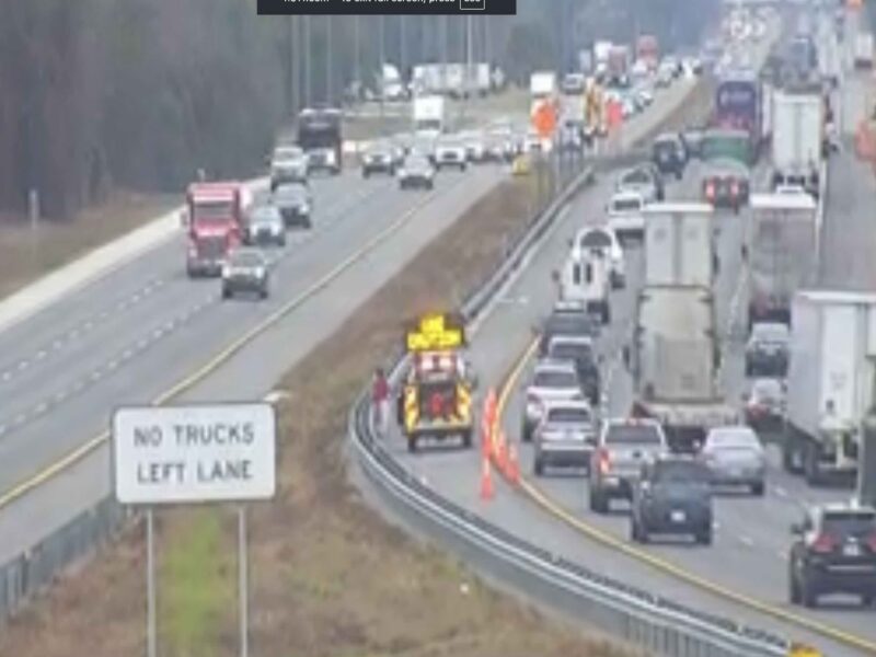 Long lines of traffic along Interstate 75 in Marion County on February 16, 2026.