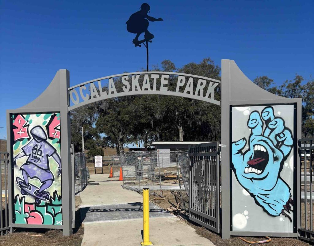 Ocala Skate Park entrance with ongoing expansion construction