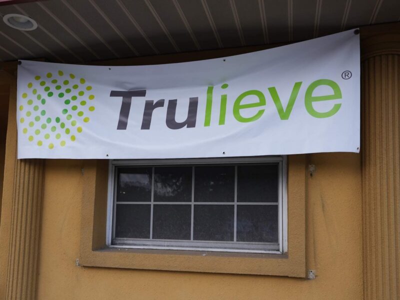 A Trulieve sign is hanging at the old Belleview Pizza - Italian Restaurant