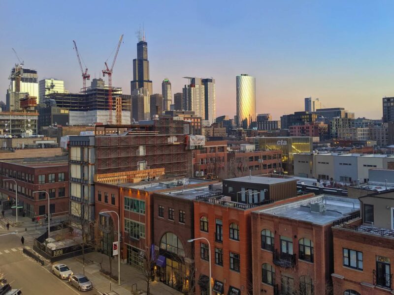 The Chicago skyline as seen from the Google campus.