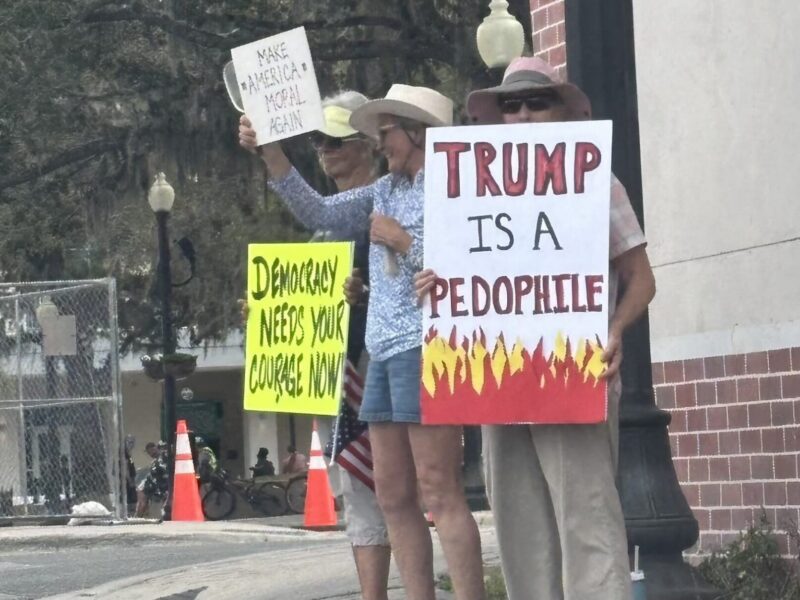 Protestors in downtown Ocala on Feb 21 New