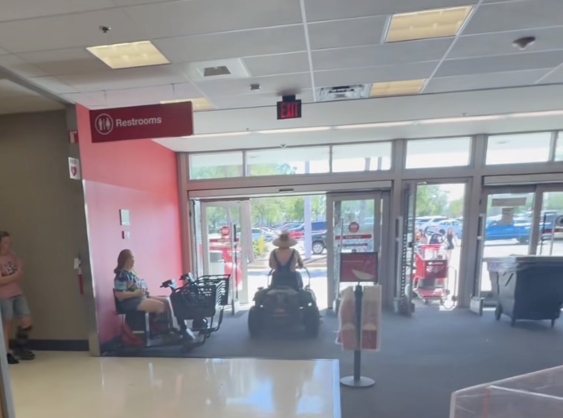 A man on a lawnmower entered the Target in Ocala on Saturday, April 25 - Man exiting
