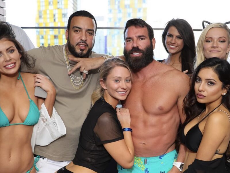 Dan Bilzerian surrounded by models and French Montana