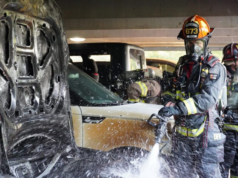 Fire in vehicle garage at AdventHealth