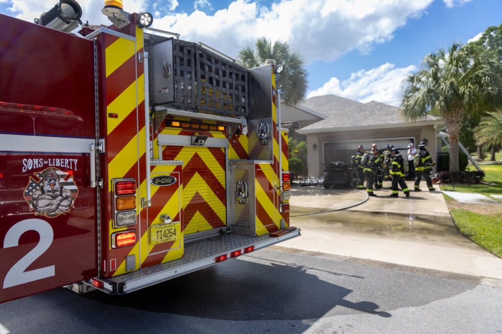 Firefighters at the scene of the golf cart fire on April 23