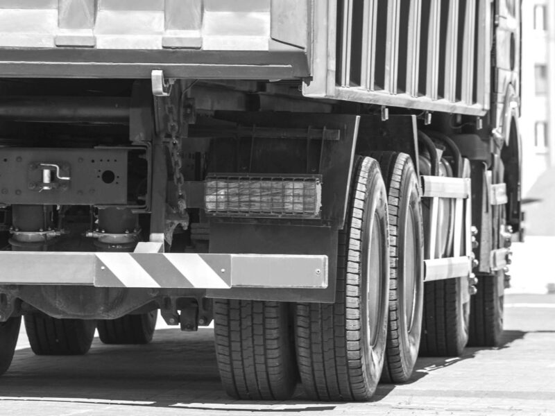 Garbage truck, dump truck from behind