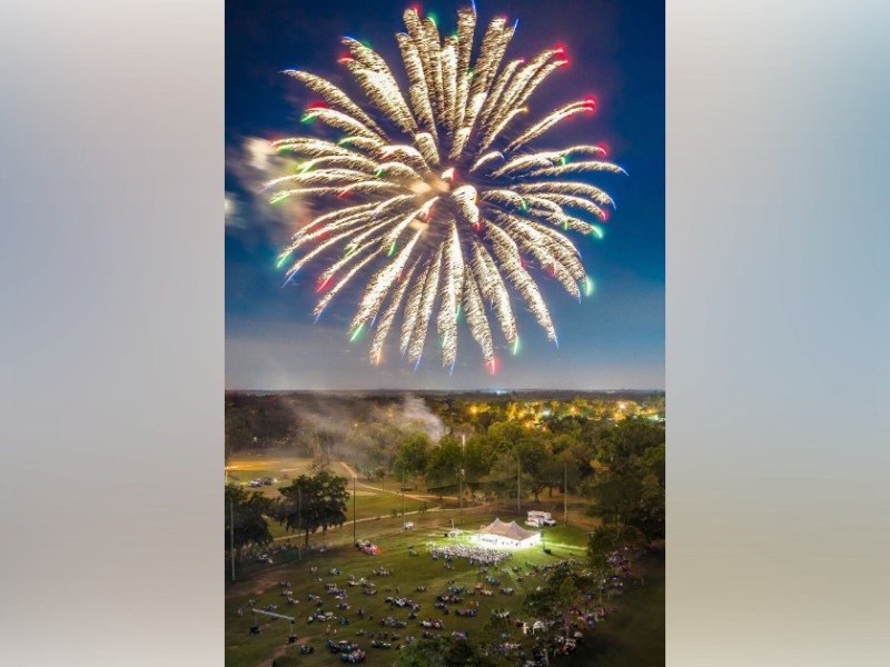 A photo of the fireworks over the Ocala Golf Club on May 10