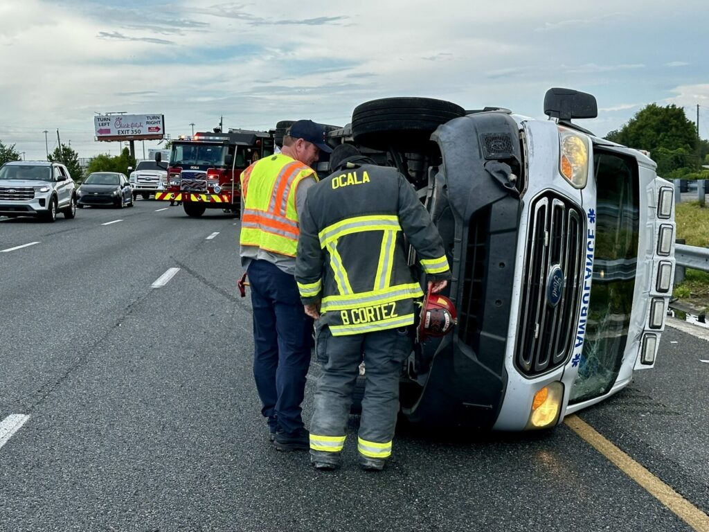 Ambulance flips on I 75 in Ocala 3