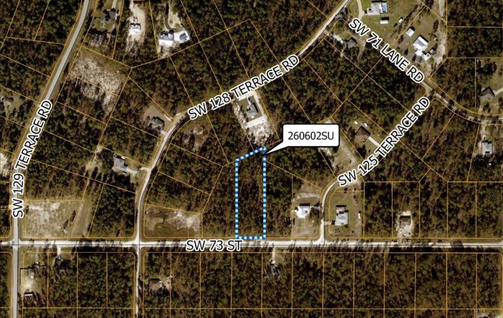 An aerial view of the parcel in question