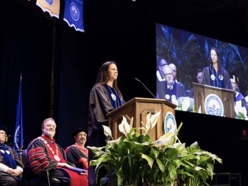 Brittany Bowe gave the commencement address at Florida Atlantic University