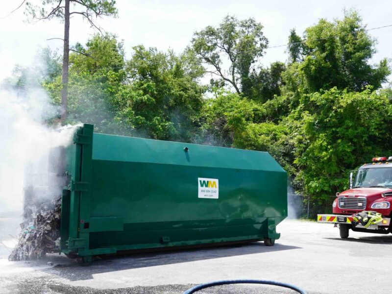 Commercial trash dumpster on fire in Ocala