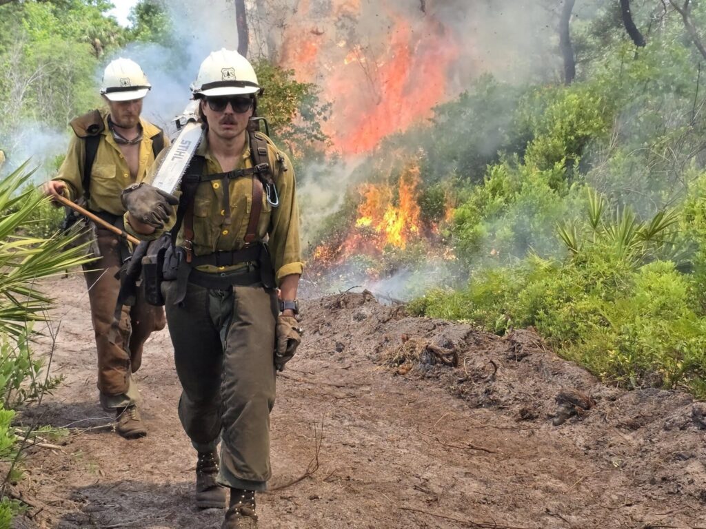Firefighters combating Shell Fire in the Ocala National Forest on May 22
