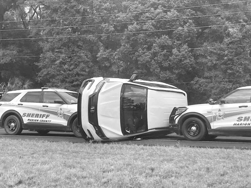 Flipped vehicle in car accident in Ocala