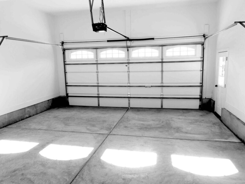 Garage door and interior of a garage