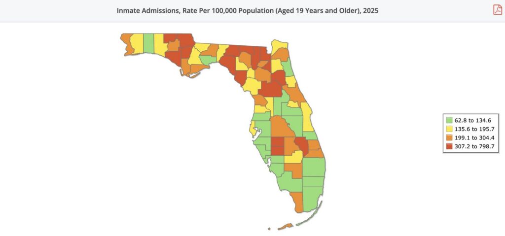 Inmate admissions rate per 100,000 individuals - chart for the state