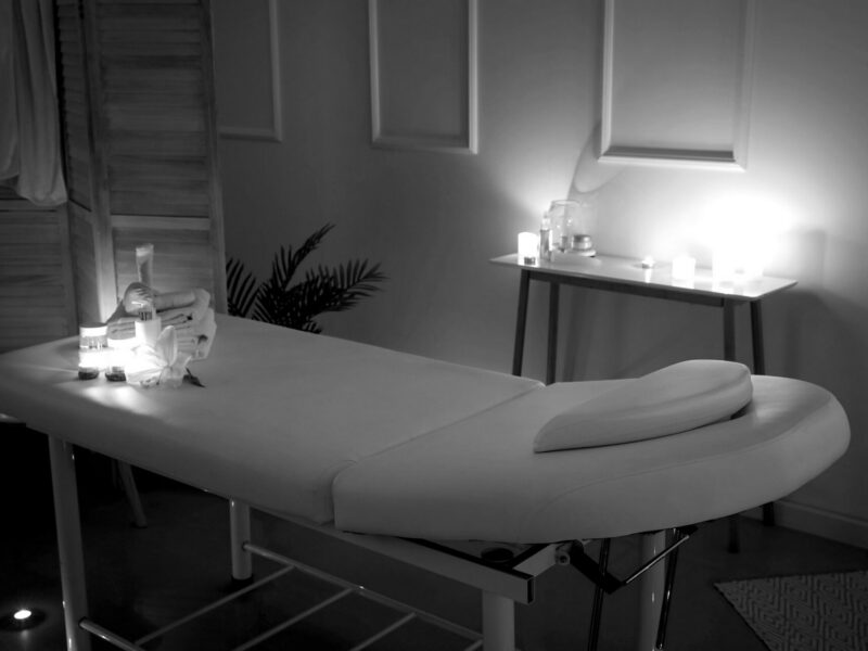 Massage table in a room