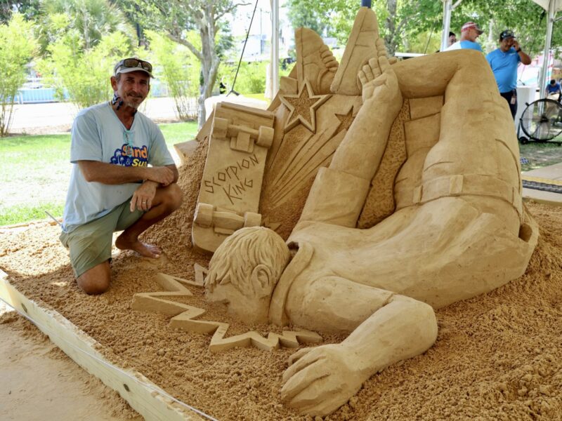 Andy Dalton created the winning sculpture ("Scorpion King") at the inaugural Sand and Fun Festival in downtown.