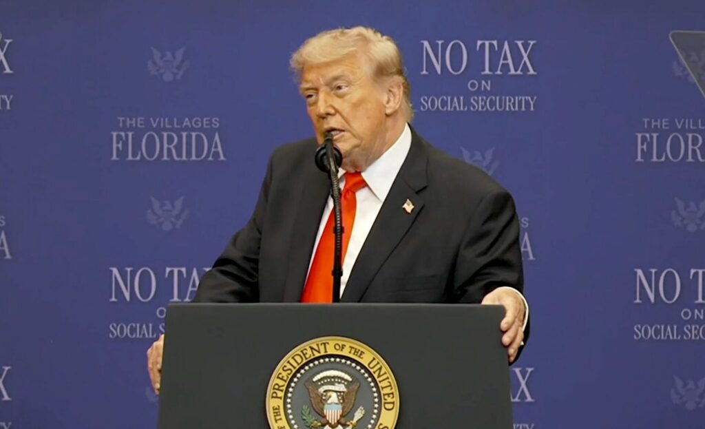 President Donald Trump addressing crowd in The Villages 3