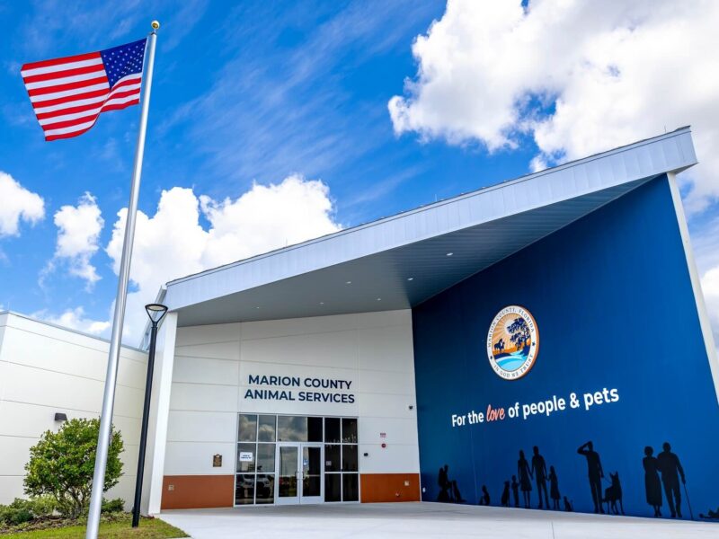The front entrance to the new Marion County Animal Services center in Ocala