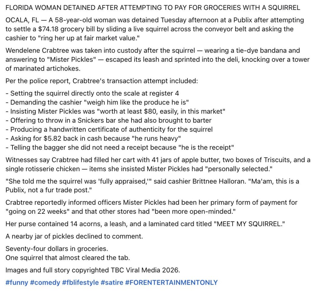 This post includes a bevy of false information and a small disclaimer via the hash tag at the end.
